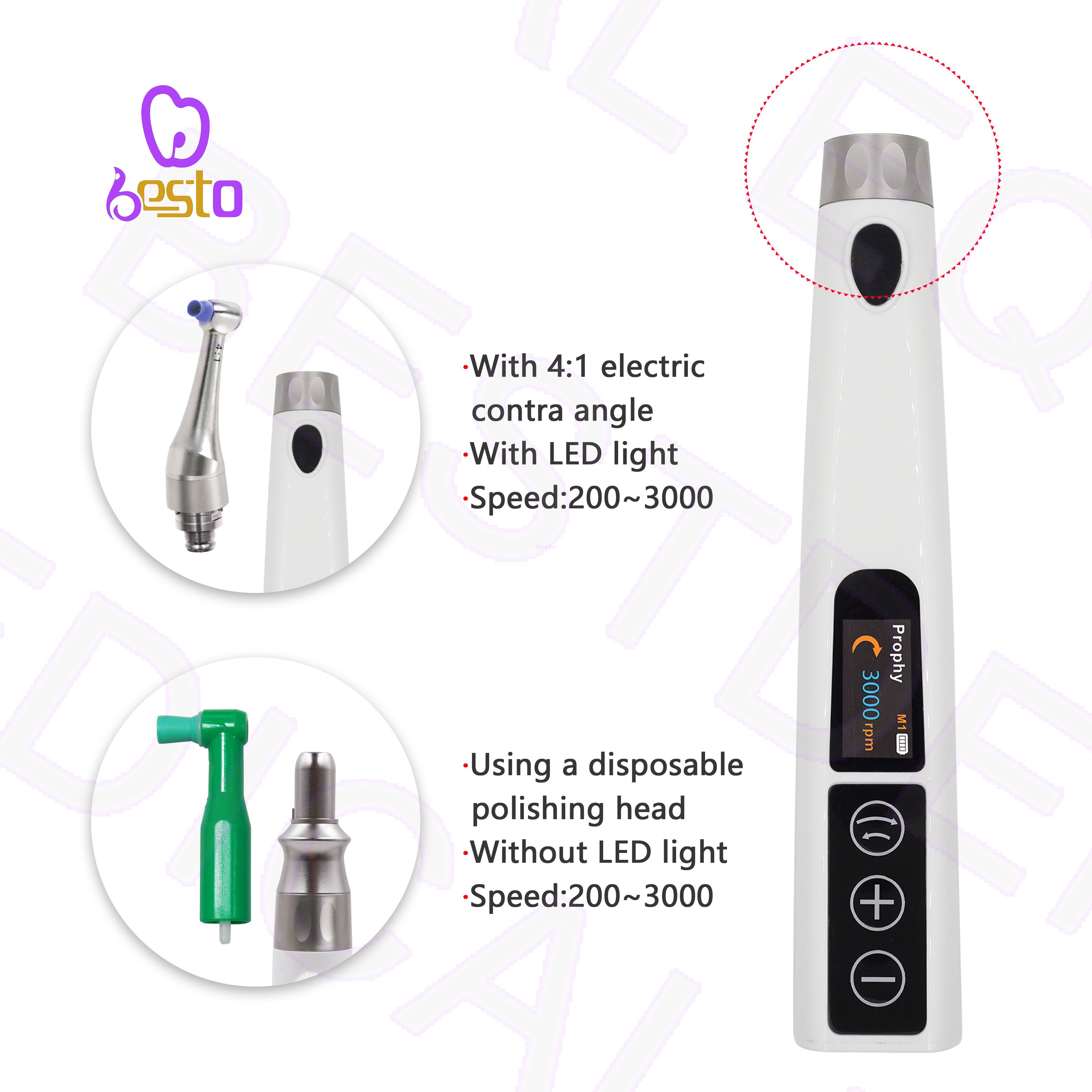 Dental Wireless Electric Portable Straight Prophy Brush Rotary Handpiece Disposable Head Contra Angle Dental Polishing Machine