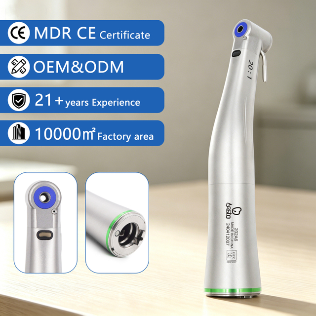 Fiber Optic Dental Low Speed Handpiece 20:1 Implant Contra Angle Push Button Stainless Steel Dental Implant Handpiece