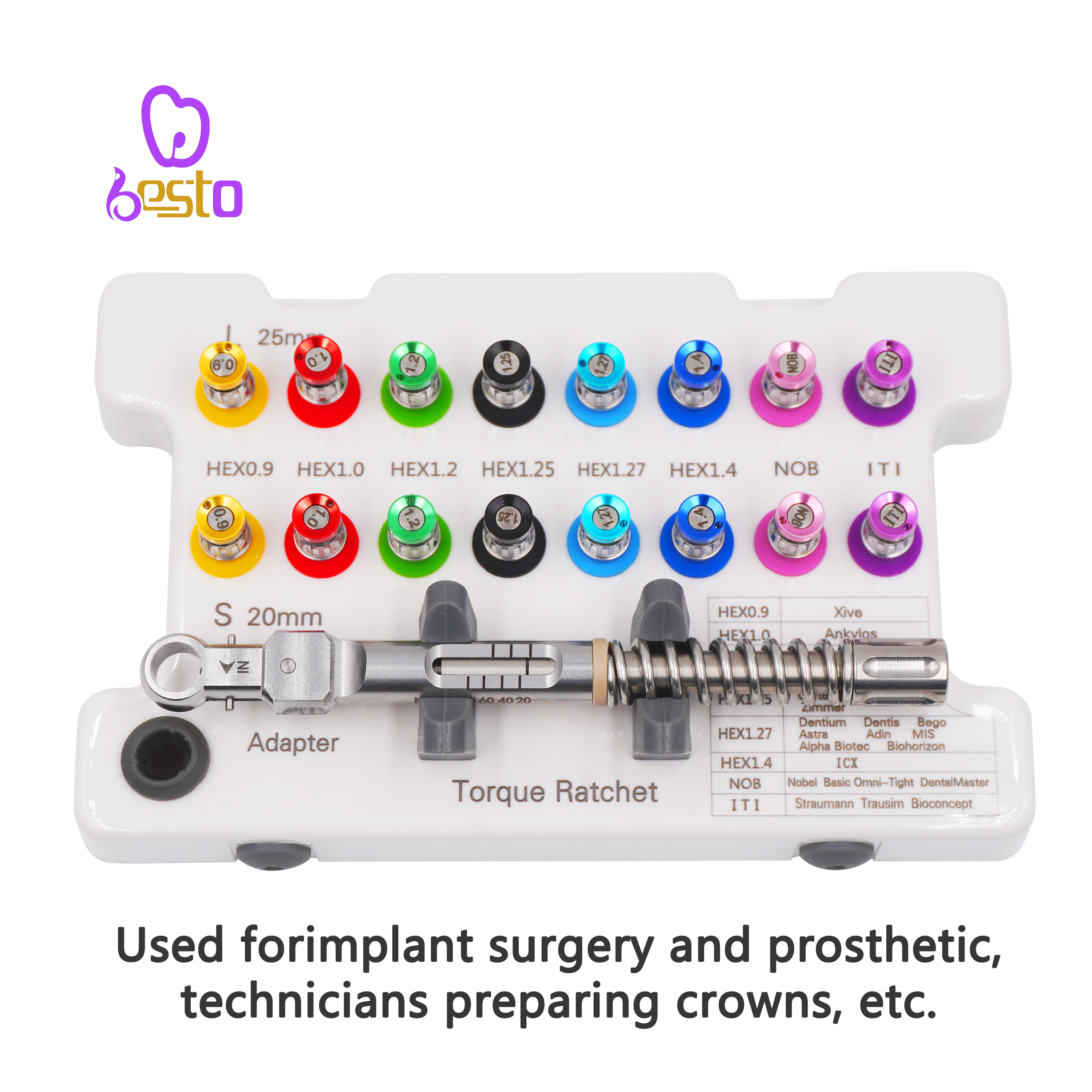 Dental Universal Restoration Tools Kit Implant Screw Driver Colorful Torque Wrench Ratchet 10-80NCM with 16Pcs Screw Drivers