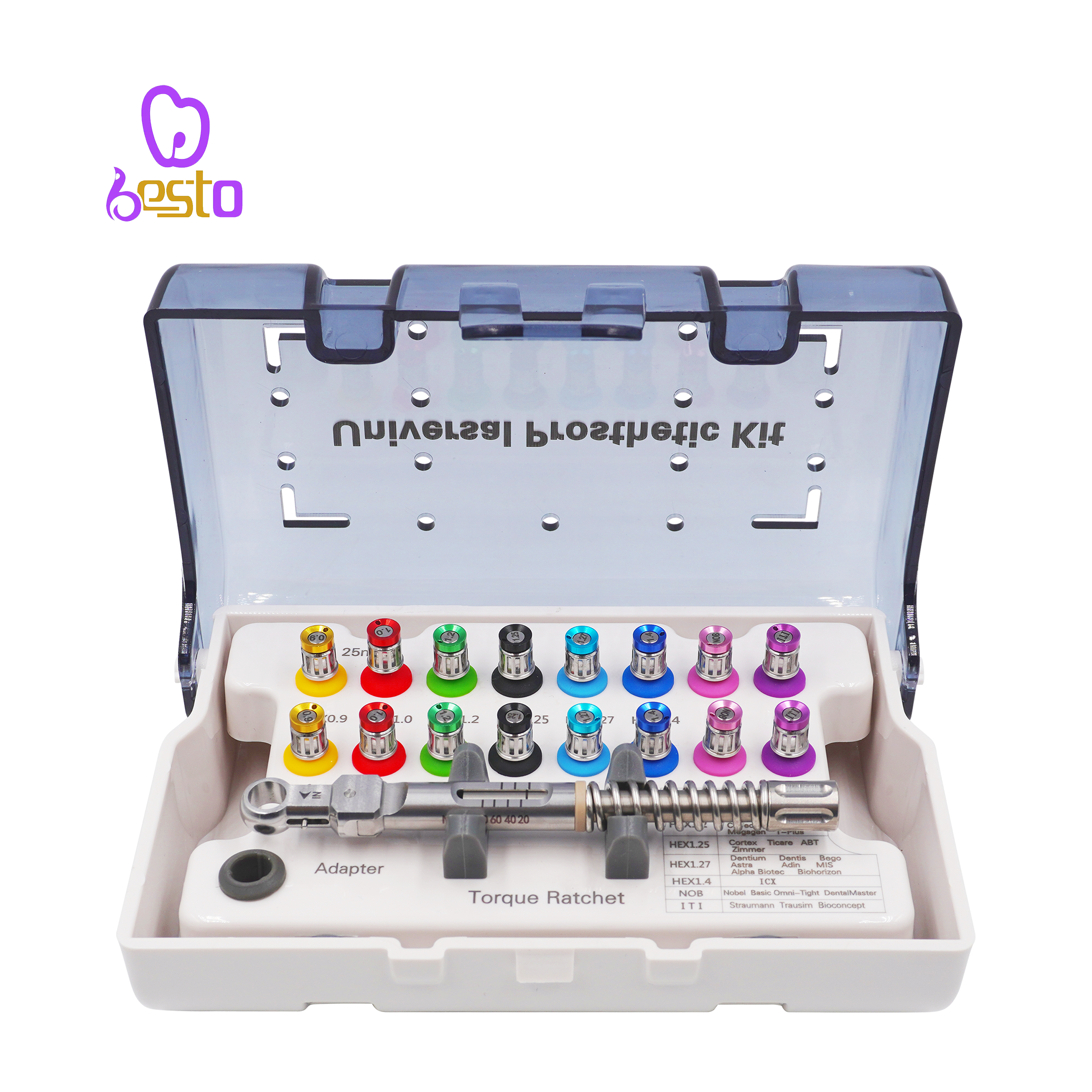 Dental Universal Restoration Tools Kit Implant Screw Driver Colorful Torque Wrench Ratchet 10-80NCM with 16Pcs Screw Drivers