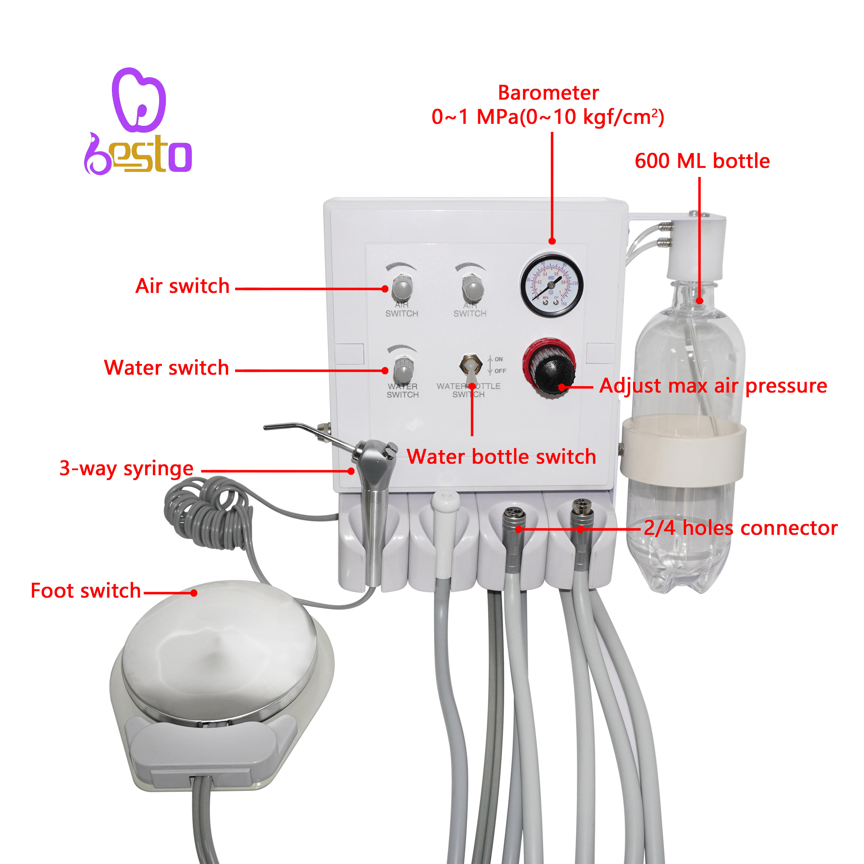 Portable Dental Air Turbine Unit Dental Metal Desktop Turbine Unit With Syringe And Handpiece Dental Turbine Prophy Unit