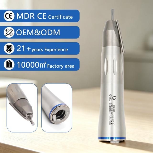 Dental Fiber Optic Straight Handpiece Double Water Spray Stainless Steel Dental Low Speed Handpiece 