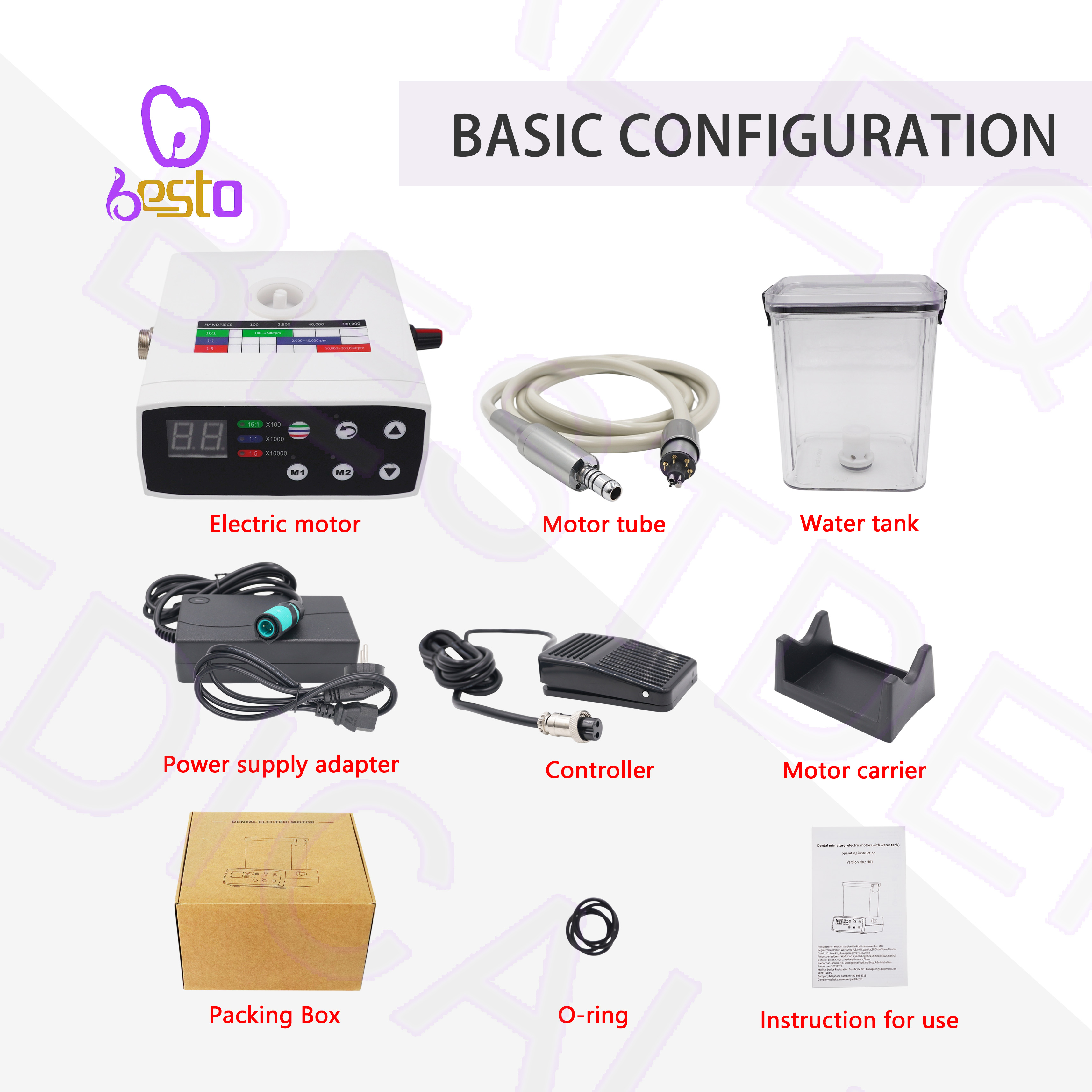 Dental Equipment with Electric Motor and Fiber Optic Water Tank Turbine Powered