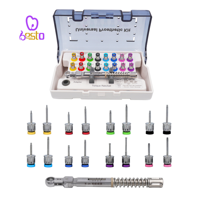 Dental Universal Restoration Tools Kit Implant Screw Driver Colorful Torque Wrench Ratchet 10-80NCM with 16Pcs Screw Drivers