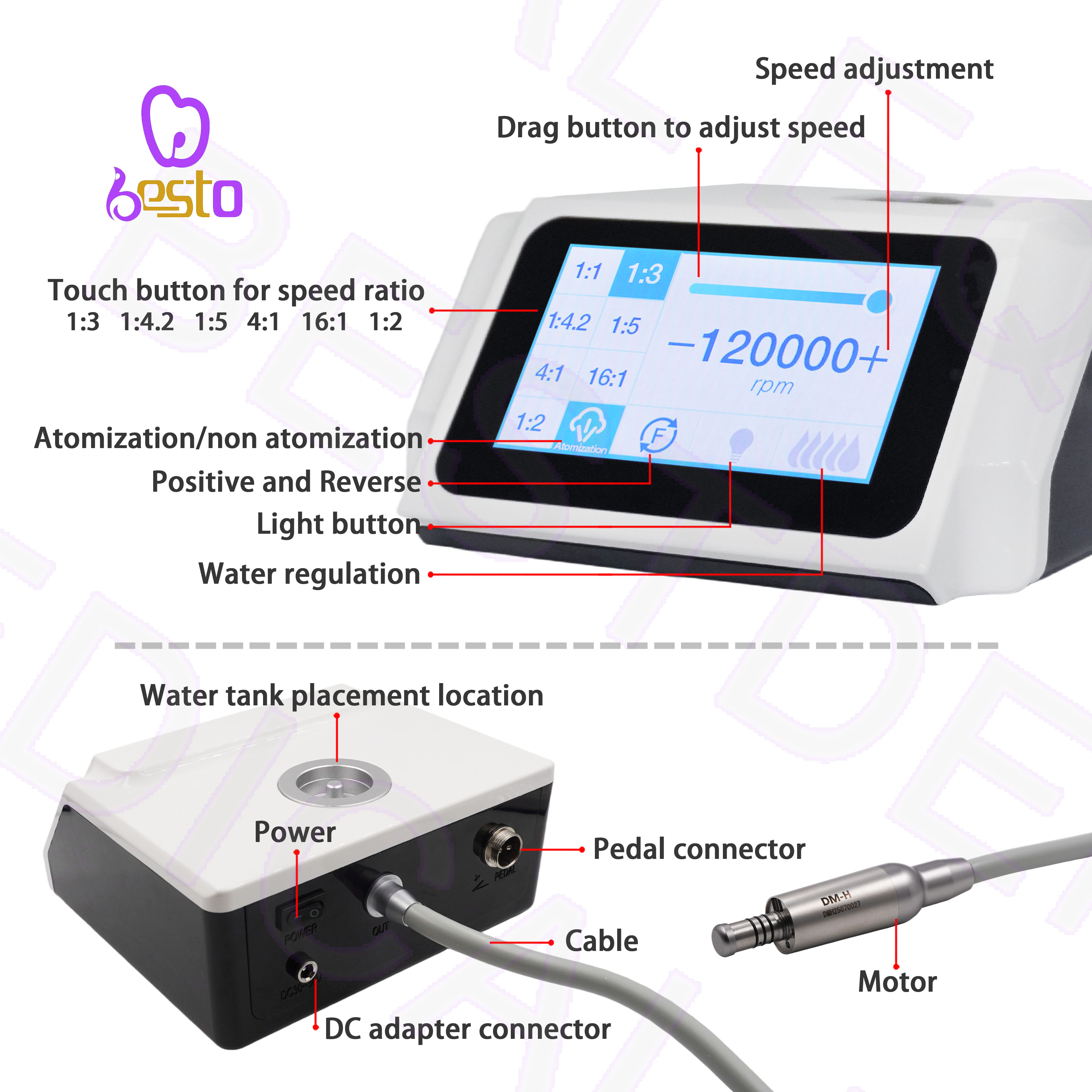 Portable Brushless Dental Electric Micro Motor Handpiece Turbine Power Source Plastic Automatic Water Supply Bottle