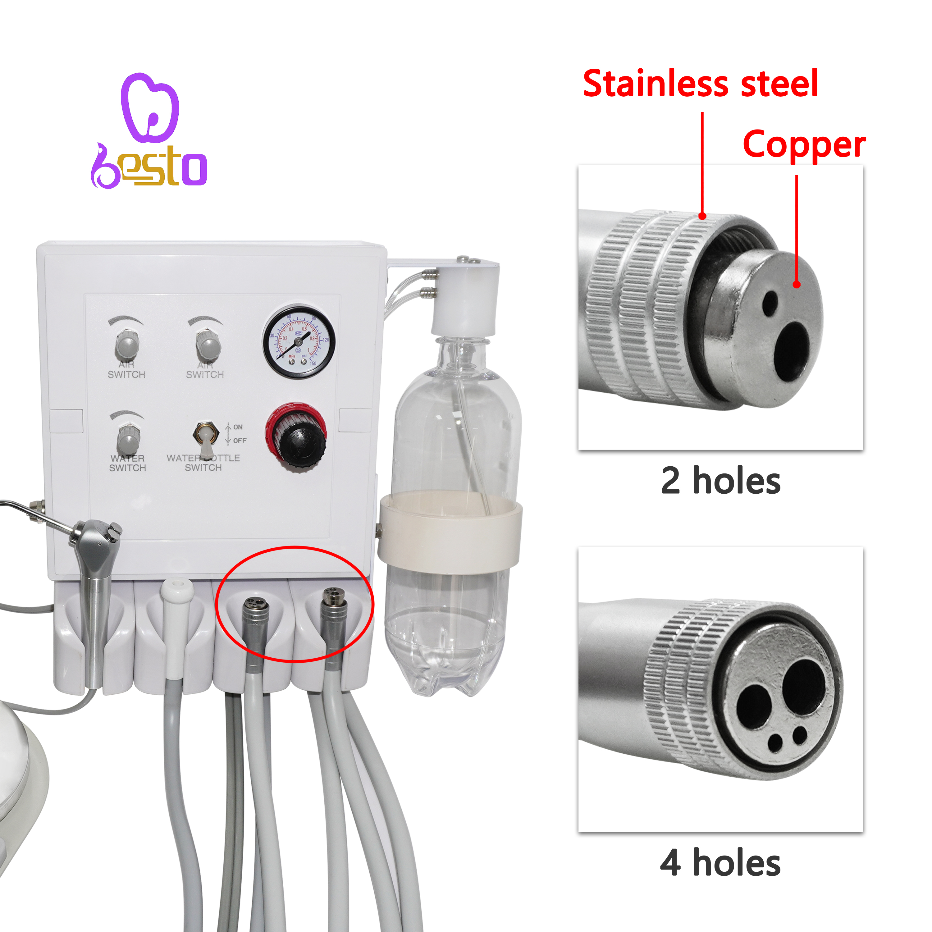 Portable Dental Air Turbine Unit Dental Metal Desktop Turbine Unit With Syringe And Handpiece Dental Turbine Prophy Unit