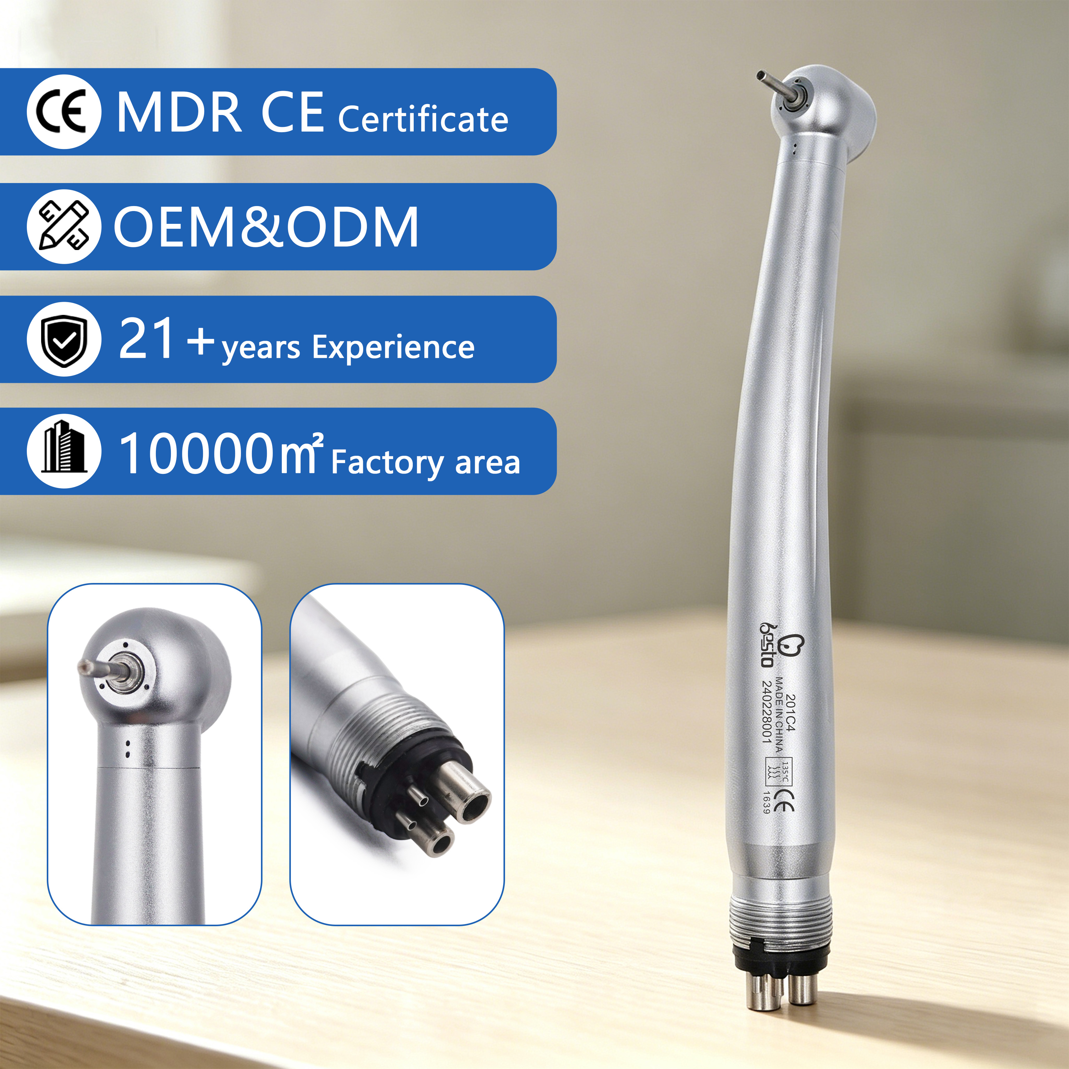 Dental Products CE/ISO Certified Dental Drills Push Button Stainless Steel High Speed Air Turbine Handpiece 